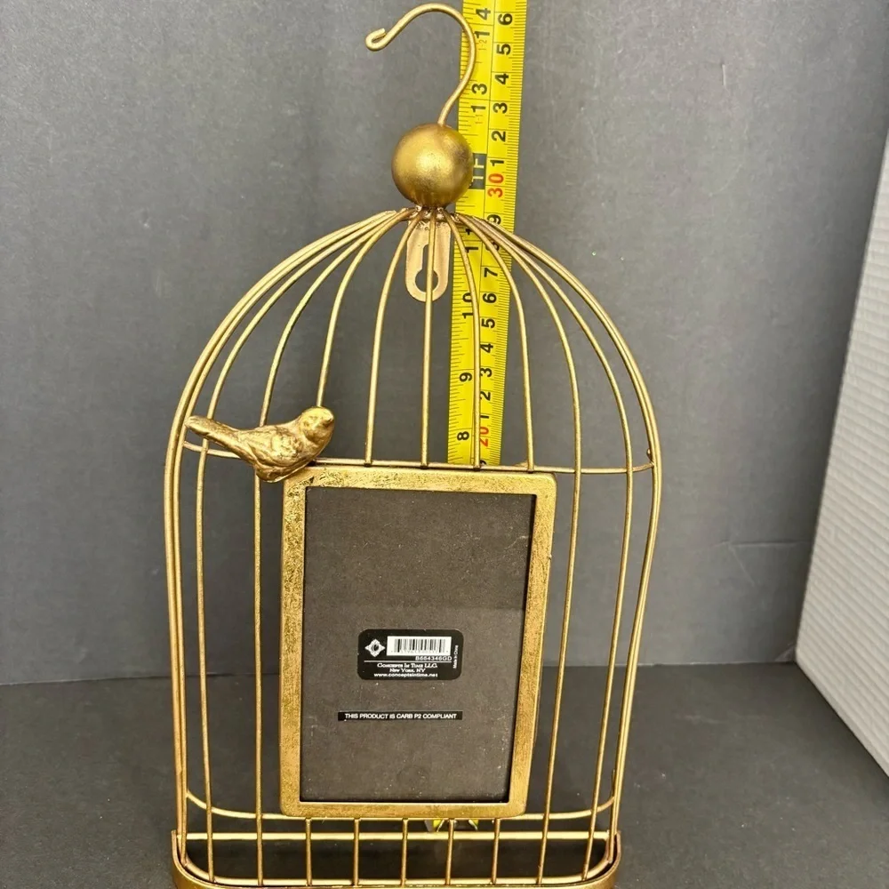 4x6 Gold Bird Cage Metal Photo Frame Farmhouse Shabby Chic Wall Hanging